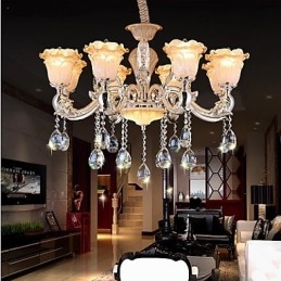 Lampadario a sospensione in cristallo retrò in stile europeo, 8 luci E12/E14