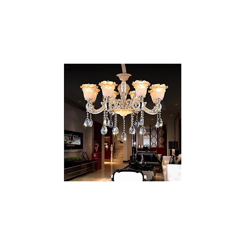 Lampadario a sospensione in cristallo retrò in stile europeo, 8 luci E12/E14