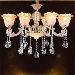 Lampadario a sospensione in cristallo retrò in stile europeo, 8 luci E12/E14