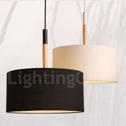 Lampada a sospensione a tamburo in legno con paralume in tessuto 25 cm