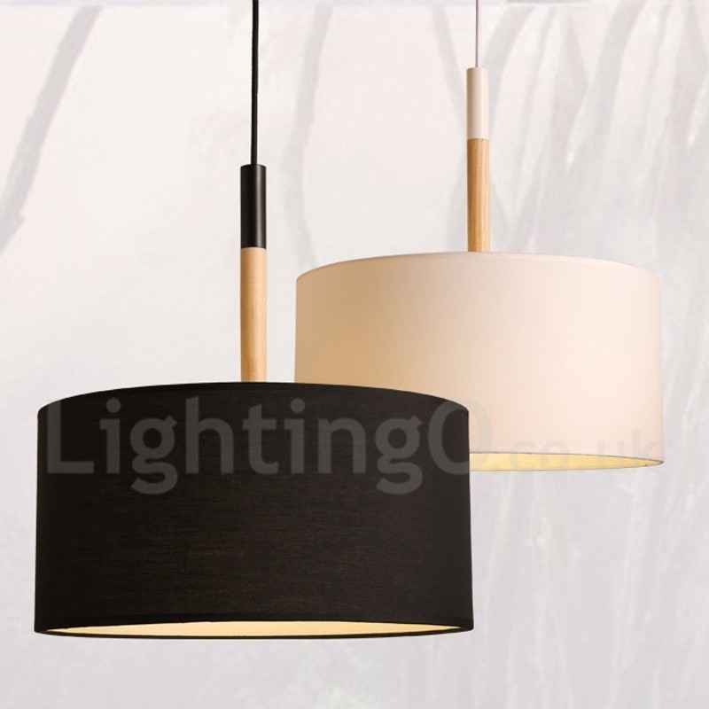Lampada a sospensione a tamburo in legno con paralume in tessuto 25 cm