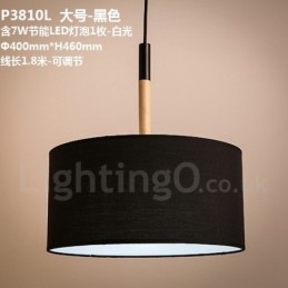 Lampada a sospensione a tamburo in legno con paralume in tessuto 25 cm