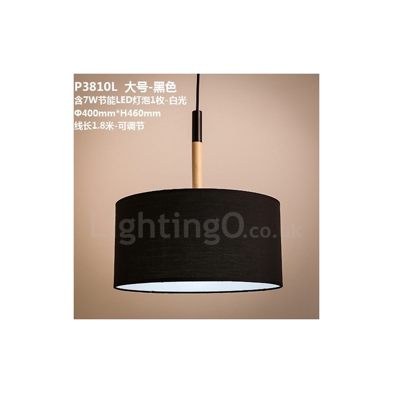 Lampada a sospensione a tamburo in legno con paralume in tessuto 25 cm
