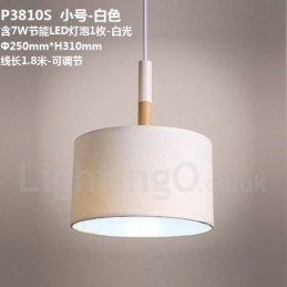 Lampada a sospensione a tamburo in legno con paralume in tessuto 25 cm
