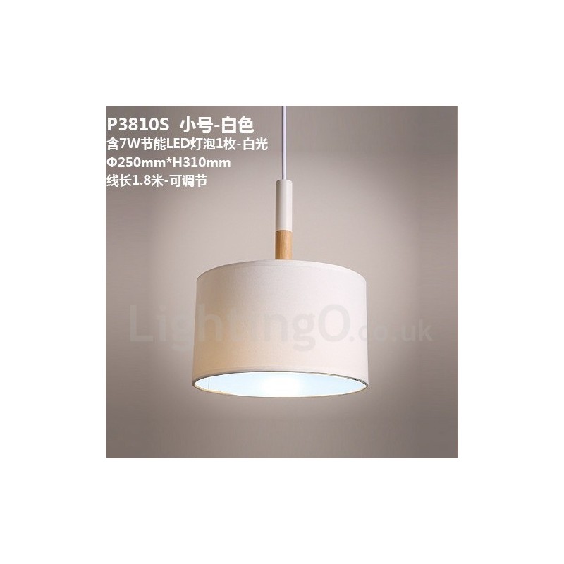 Lampada a sospensione a tamburo in legno con paralume in tessuto 25 cm