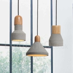 Lampada a sospensione contemporanea in legno e cemento, 1 luce