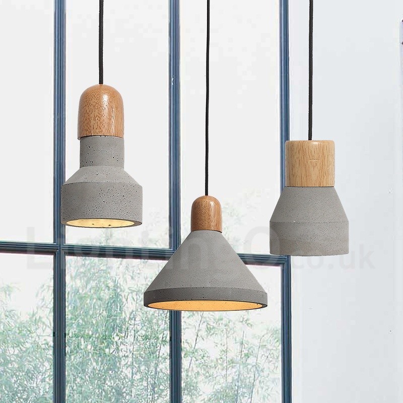 Lampada a sospensione contemporanea in legno e cemento, 1 luce