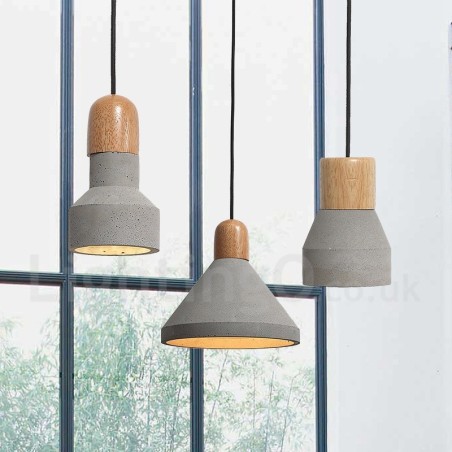 Lampada a sospensione contemporanea in legno e cemento, 1 luce