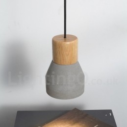 Lampada a sospensione contemporanea in legno e cemento, 1 luce