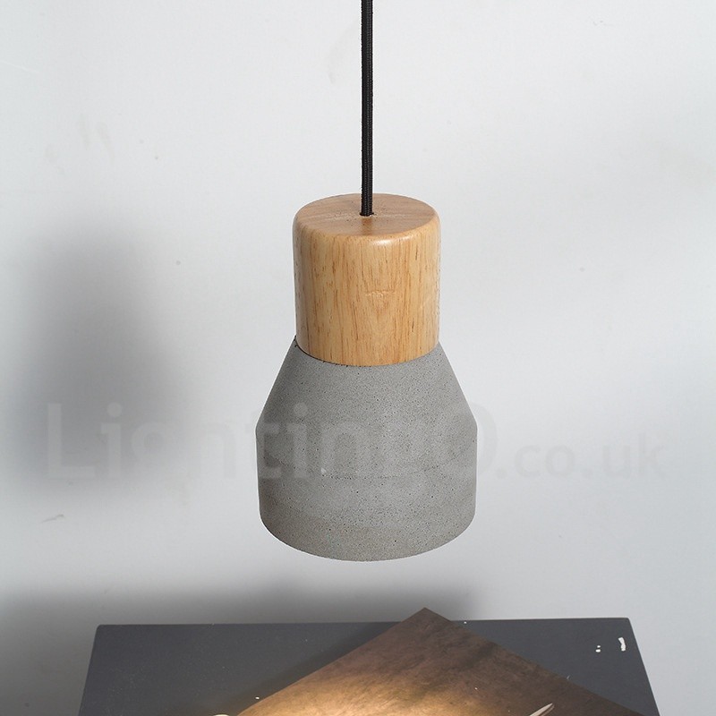 Lampada a sospensione contemporanea in legno e cemento, 1 luce