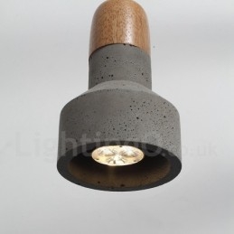 Lampada a sospensione contemporanea in legno e cemento, 1 luce