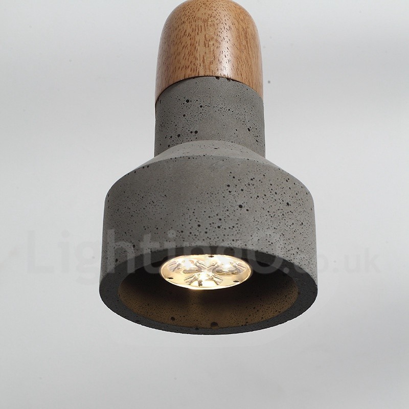 Lampada a sospensione contemporanea in legno e cemento, 1 luce