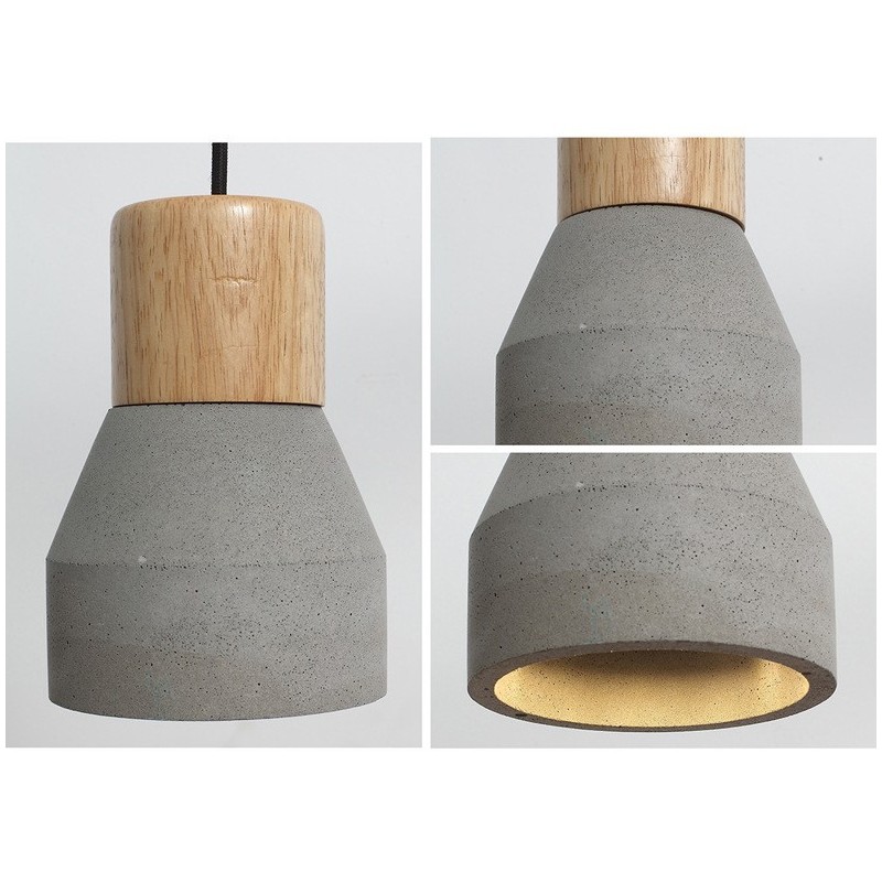 Lampada a sospensione contemporanea in legno e cemento, 1 luce
