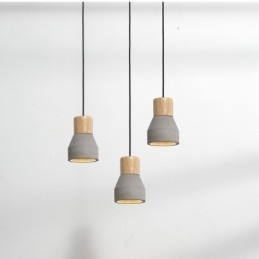 Lampada a sospensione contemporanea in legno e cemento, 1 luce