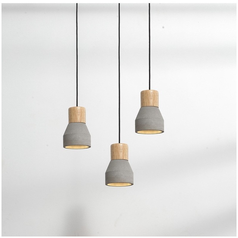 Lampada a sospensione contemporanea in legno e cemento, 1 luce