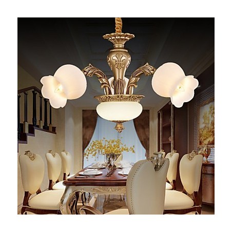 Lampadario moderno contemporaneo in metallo giallo e vetro bianco, 3 luci E26/E27