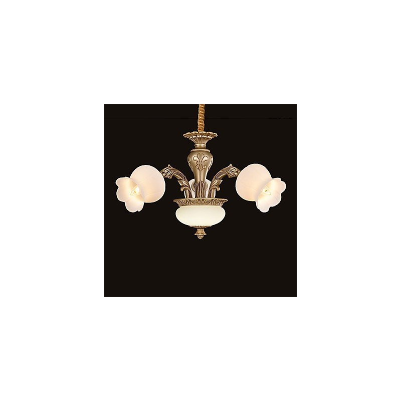 Lampadario moderno contemporaneo in metallo giallo e vetro bianco, 3 luci E26/E27