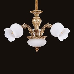 Lampadario moderno contemporaneo in metallo giallo e vetro bianco, 3 luci E26/E27