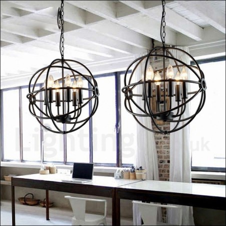 Lampada a sospensione vintage globo in metallo 6 luci