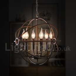Lampada a sospensione vintage globo in metallo 6 luci