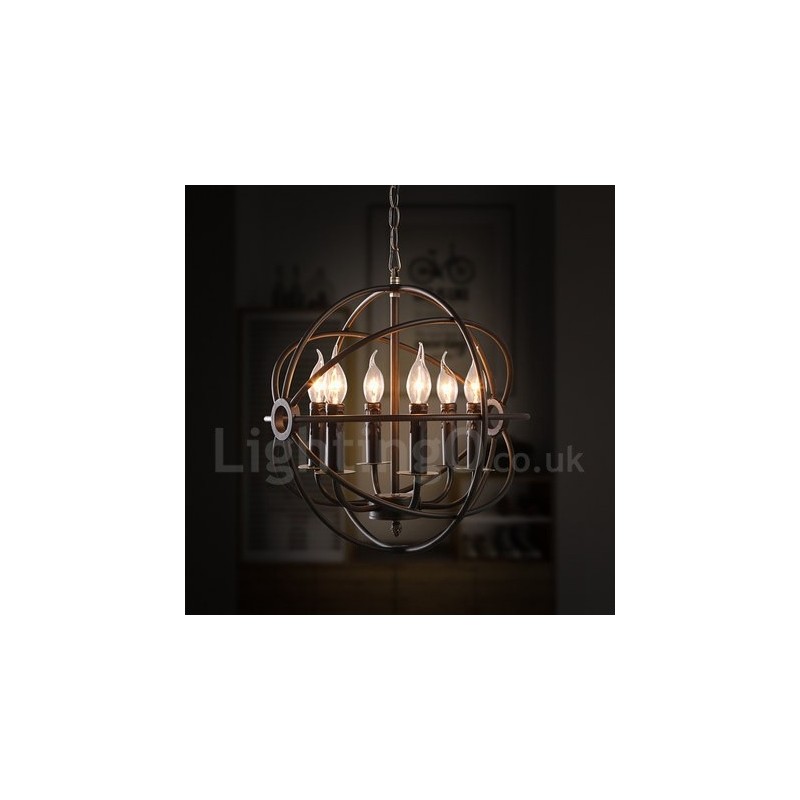 Lampada a sospensione vintage globo in metallo 6 luci