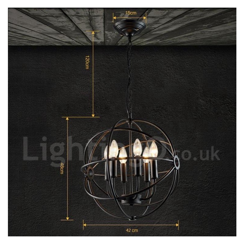 Lampada a sospensione vintage globo in metallo 6 luci