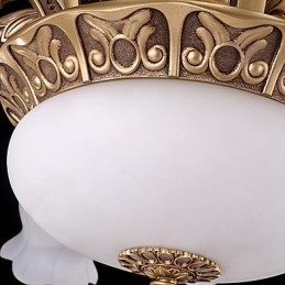 Lampadario moderno contemporaneo in metallo giallo e vetro bianco, 3 luci E26/E27