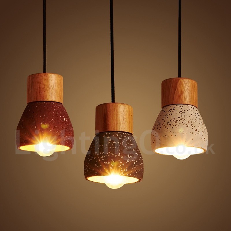 Lampada a sospensione moderna in legno e cemento con 1 luce