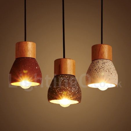 Lampada a sospensione moderna in legno e cemento con 1 luce