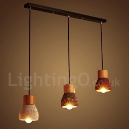 Lampada a sospensione moderna in legno e cemento con 1 luce