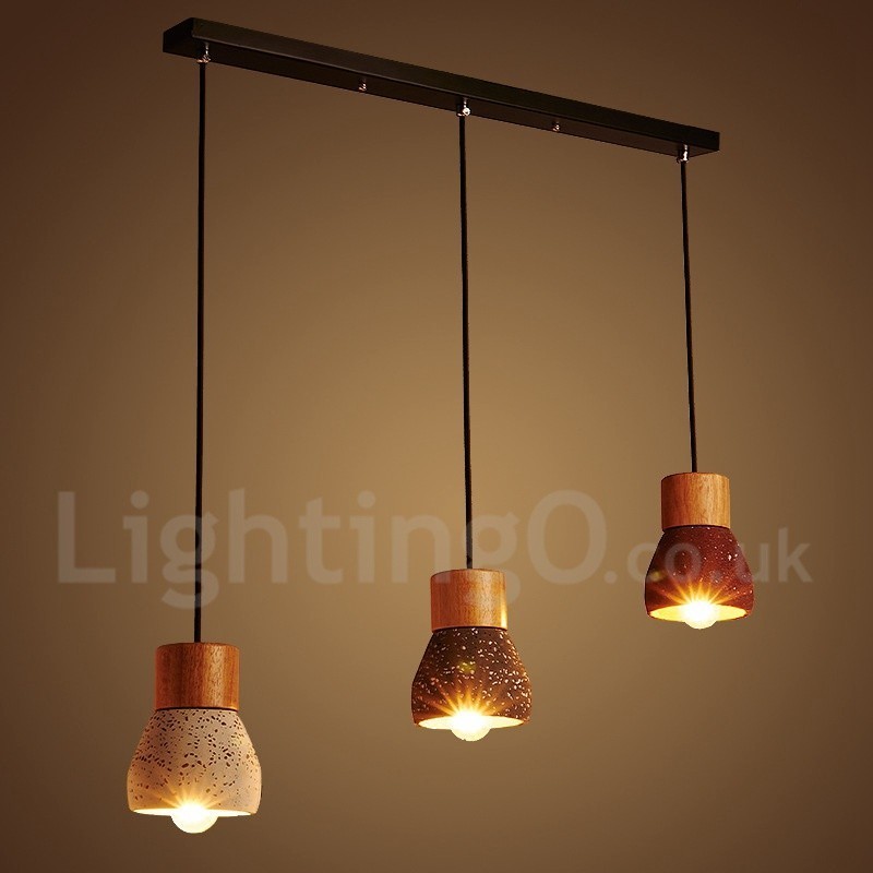 Lampada a sospensione moderna in legno e cemento con 1 luce