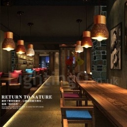 Lampada a sospensione moderna in legno e cemento con 1 luce