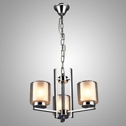 Lampadario classico a candela in ferro elettroplaccato con paralume in vetro, 3 luci