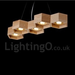 Lampada a sospensione in legno moderna e contemporanea a 5 luci