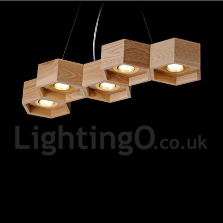 Lampada a sospensione in legno moderna e contemporanea a 5 luci