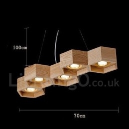 Lampada a sospensione in legno moderna e contemporanea a 5 luci