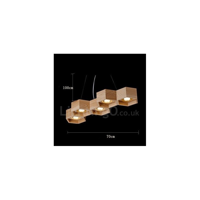 Lampada a sospensione in legno moderna e contemporanea a 5 luci