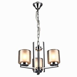 Lampadario classico a candela in ferro elettroplaccato con paralume in vetro, 3 luci