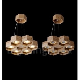 Lampada a sospensione in legno chiaro moderna contemporanea 6 lampadine 45x45 cm