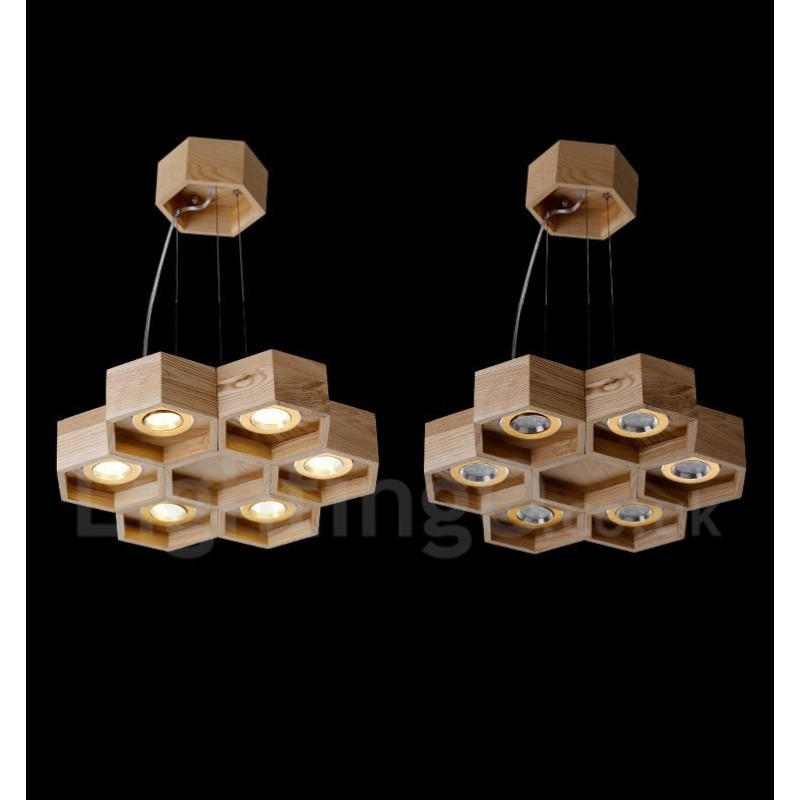 Lampada a sospensione in legno chiaro moderna contemporanea 6 lampadine 45x45 cm