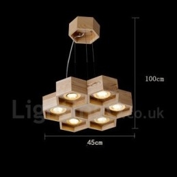 Lampada a sospensione in legno chiaro moderna contemporanea 6 lampadine 45x45 cm