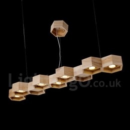 Lampada a sospensione in legno chiaro moderna 7 luci 120 cm