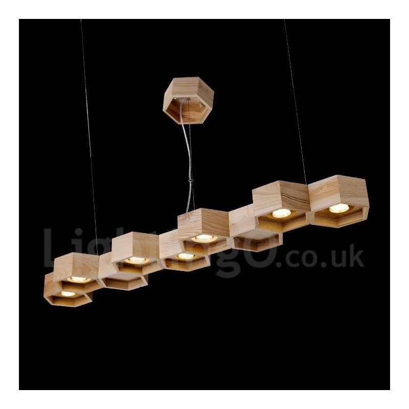 Lampada a sospensione in legno chiaro moderna 7 luci 120 cm
