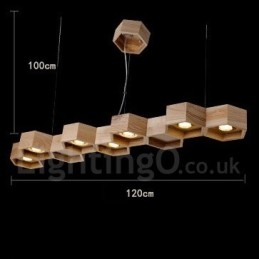 Lampada a sospensione in legno chiaro moderna 7 luci 120 cm