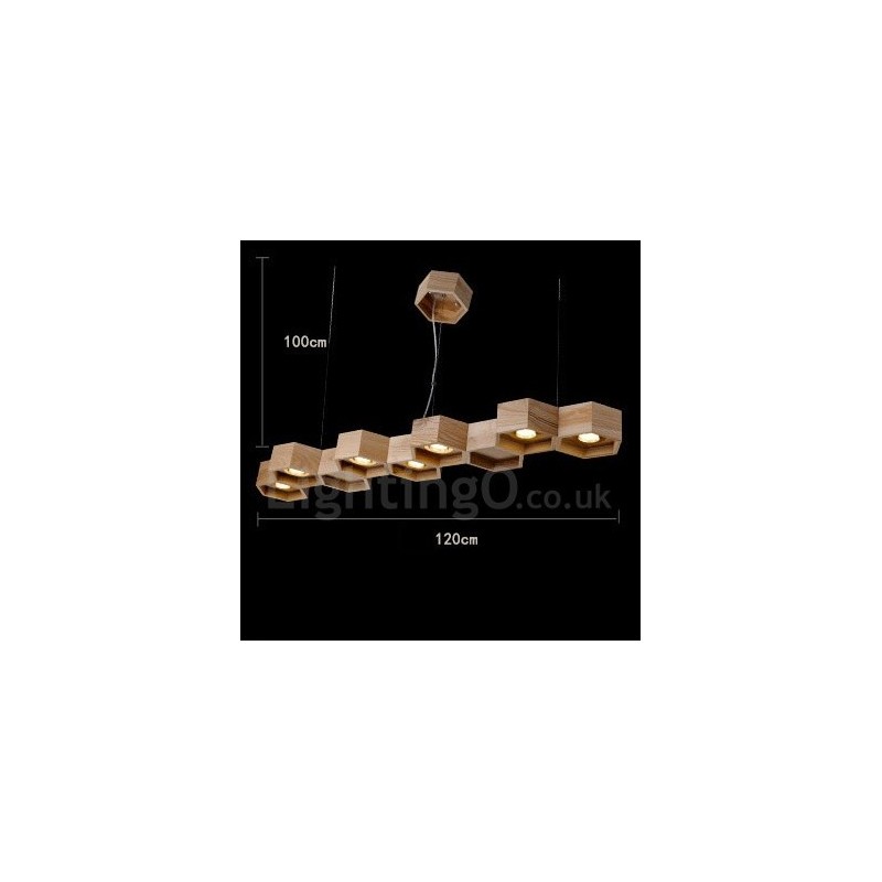 Lampada a sospensione in legno chiaro moderna 7 luci 120 cm