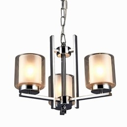Lampadario classico a candela in ferro elettroplaccato con paralume in vetro, 3 luci