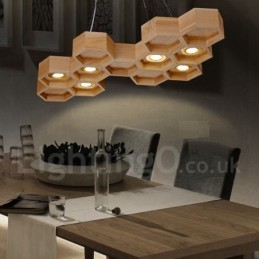 Lampada a sospensione in legno chiaro 6 luci, cavo regolabile 20 cm