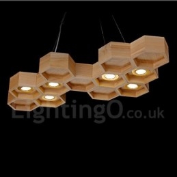 Lampada a sospensione in legno chiaro 6 luci, cavo regolabile 20 cm