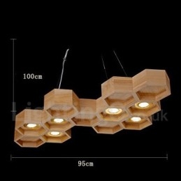 Lampada a sospensione in legno chiaro 6 luci, cavo regolabile 20 cm