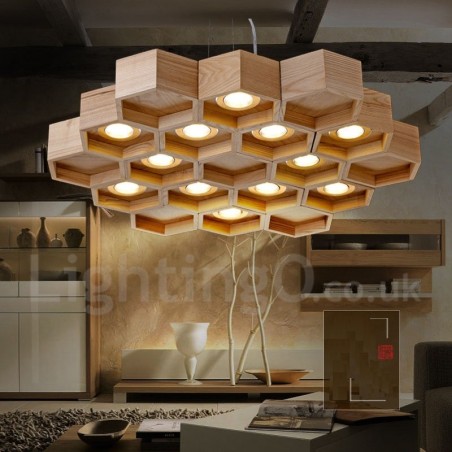 Lampada a sospensione moderna in legno chiaro 75 cm 12 luci